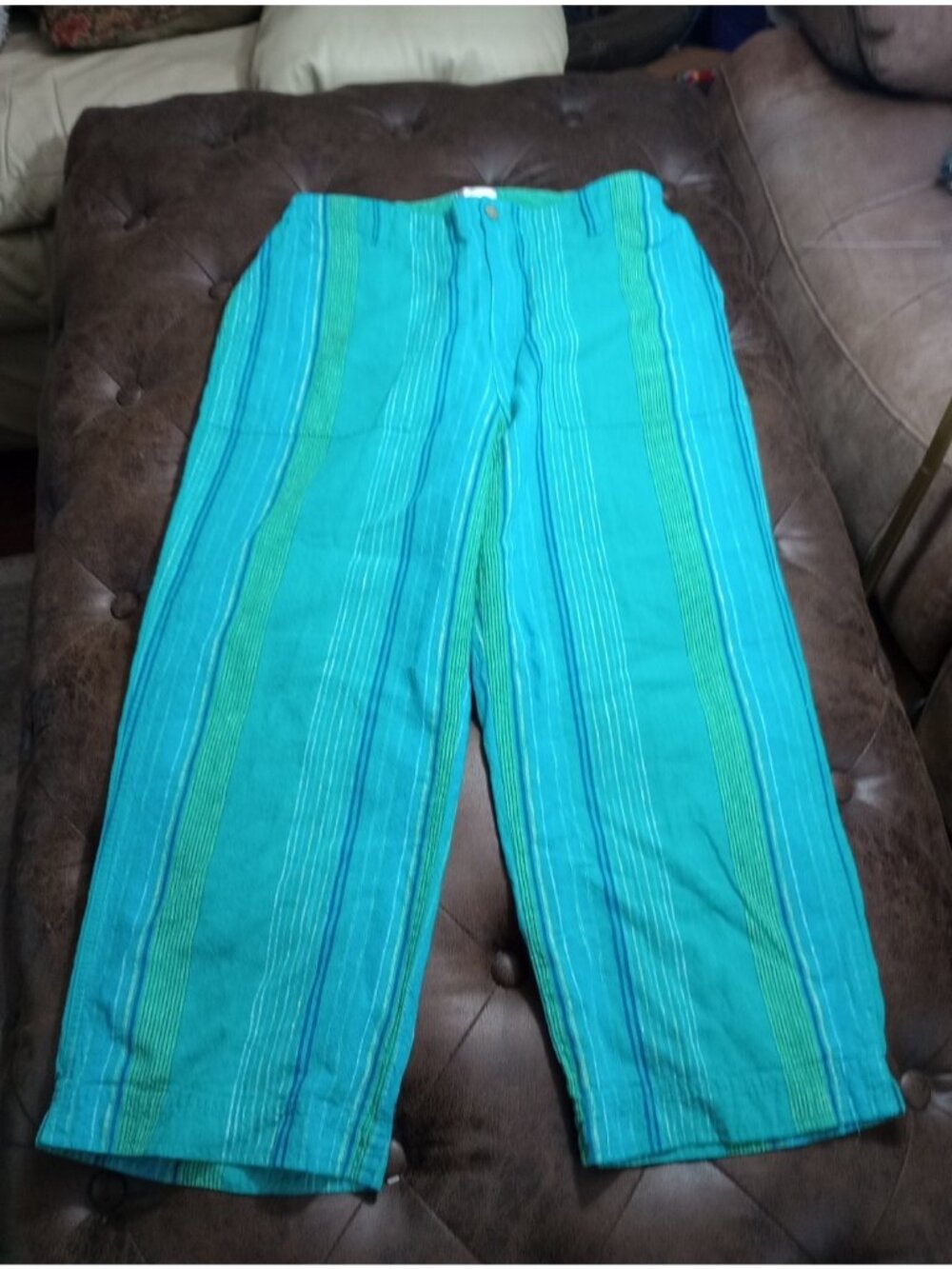 Chico's Size 1 (8) Crop Capri Pants Blue Cotton Blend Casual Pockets Cruise